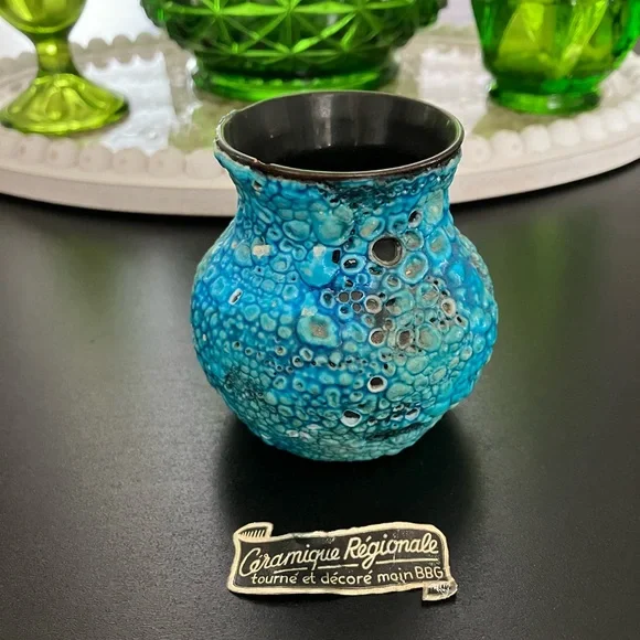 Courchevel France Turquoise Glaze Fat Lava Mini Vase